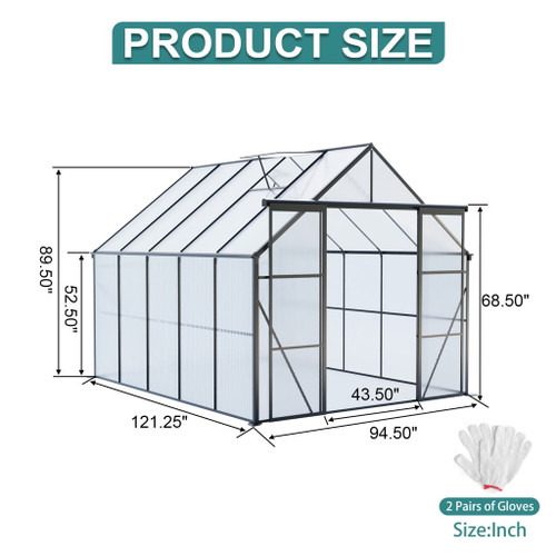 Double Door Polycarbonate house Raised Base And Anchor Aluminum Heavy Duty Walk In houses For Outdoor Backyard In All Season