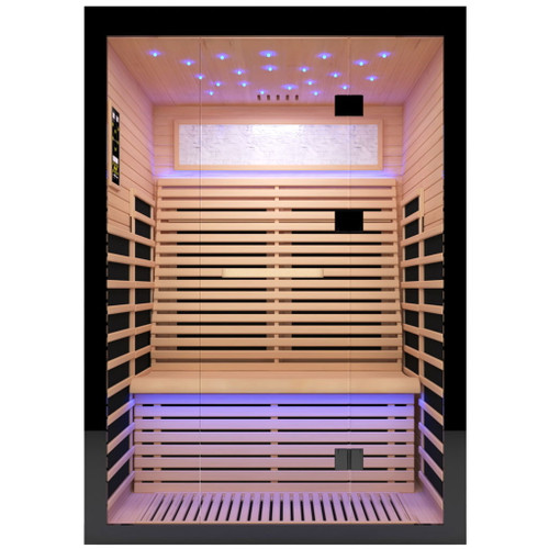Luxury Double Far Infrared Sauna Room With Epoxy Heating Plates And Starry Sky Lighting - Black / Natural