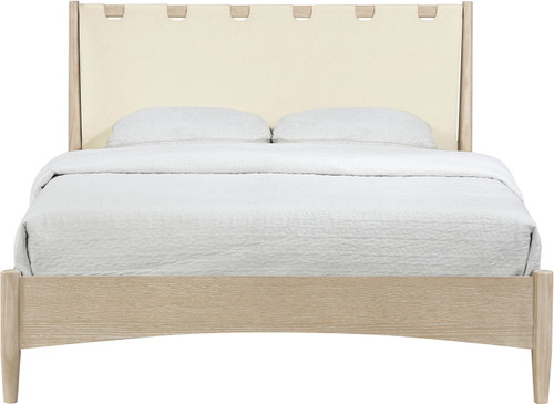 Santos - Vegan Leather Headboard And Wood Bed - Waxed Natural Frame