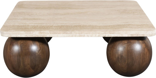 Strata - Travertine And Mango Wood Coffee Table - Brown / Beige