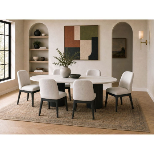 Sylvie - 7 Piece Standard Height Dining Set (Oval Table And Six Chairs) - Black With Grain