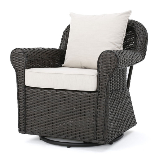 Amaya - Outdoor Swivel Rocker Chair With Water Resistant Cushions - Brown / Beige