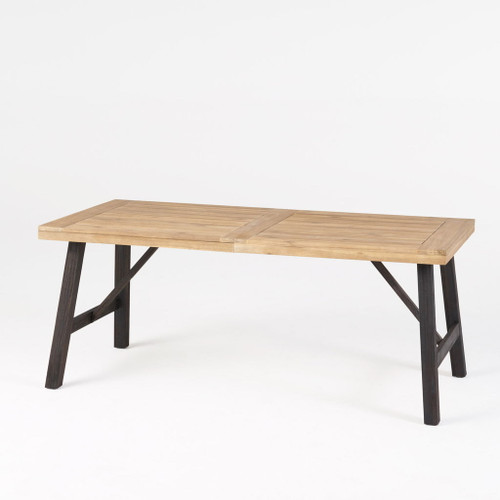 Outdoor Weather Resistant Dining Table With Slat Panel Design - Natural / Gray