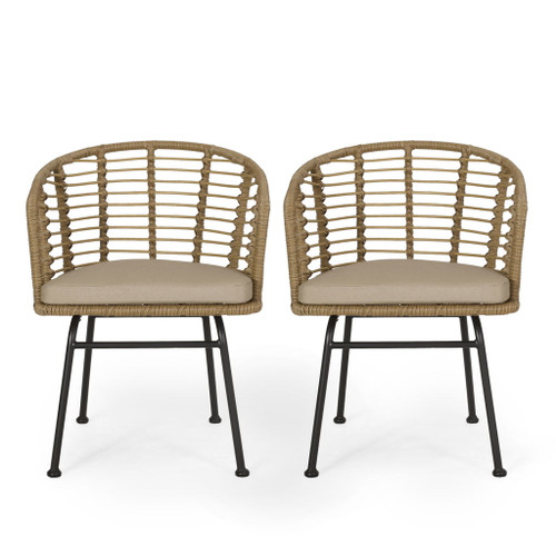 Randy - Modern Wicker Chair With Water Resistant Cushions - Brown / Beige