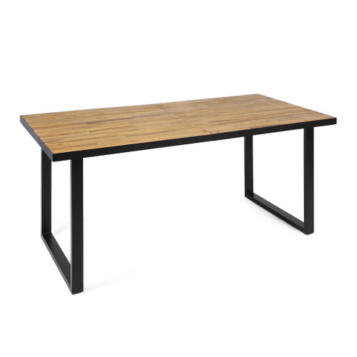 Outdoor Dining Table With U Shape Legs And Slat Top Table - Teak