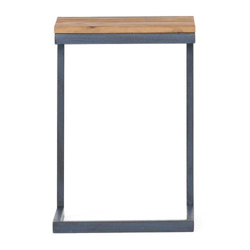 C Shaped End Table With Iron Base And Fir Wood To