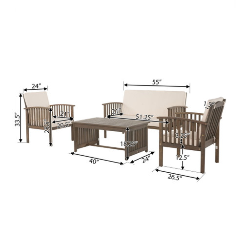 4 Piece Set Outdoor Chat Set With Water Resistant Cushions