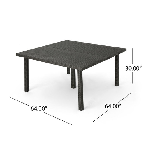Outdoor Square Rattan Wicker Dining Table - Gray