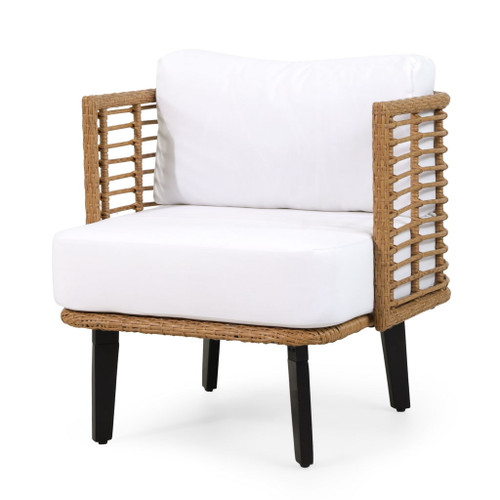 Outdoor Wicker Club Chair With Water Resistant Cushion - Brown
