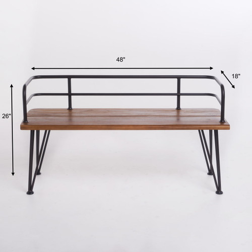 Outdoor Bench With Powder Coated Iron Frame - Teak