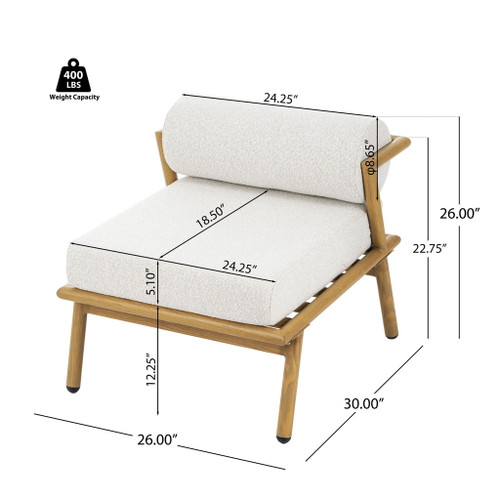 La Fiora - Outdoor Patio Iron Club Chair (Set of 2) - Off White / Teak