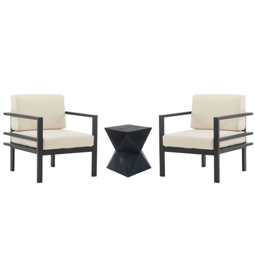 Modern 3 Piece Outdoor Patio Seating Set With Aluminum Frame And Weather Resistant Cushions - Beige / Gray