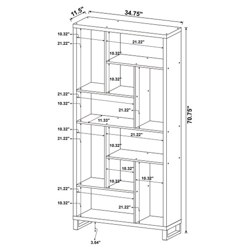 6 Tier Rectangular Bookcase With Accents - Brown
