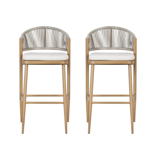 Outdoor Bar Height Metal Frame Counter Stools With Scallop Shaped Backrest & Water Resistant Cushions