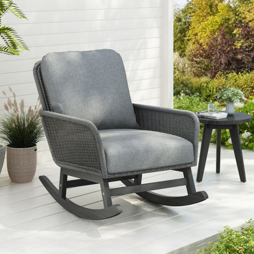 Contemporary Minimalist Wicker Rocking Chair With Soft Cushions