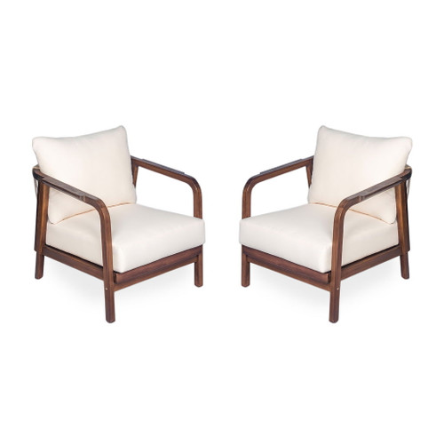 Outdoor Lounge Chair With Woven Backrest, Solid Wood Frame, Comfortable Cushions