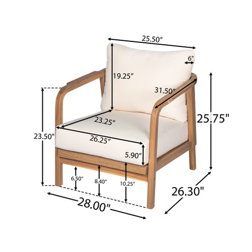 Outdoor Lounge Chair With Woven Backrest, Solid Wood Frame, Comfortable Cushions