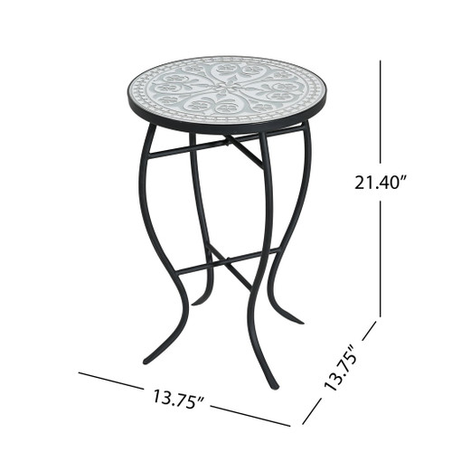 Outdoor Round Side Table With Mosaic Style Top And Curved Iron Legs