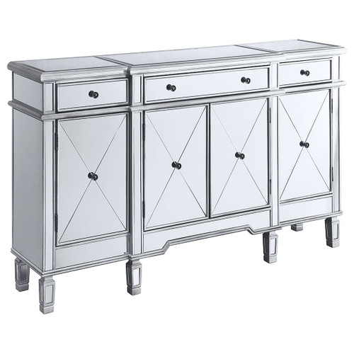 Battista - Mirrored 3 Drawer Wine Cabinet - Silver
