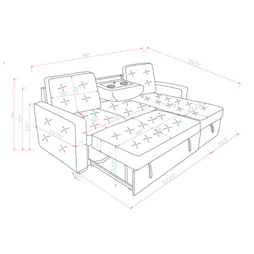 Gustavo - Sofa, Pull Out Bed, Storage Chaise, USB And Cup Holders - Beige