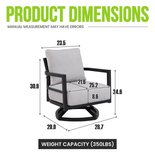 Outdoor Swivel Lounge Chair With Sunbrella Cushion, Weather Resistant - Ember Black