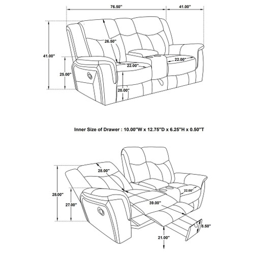 Carmen - Cool Motion Loveseat With Storage, With Reclining Function And Built In Storage - Gray