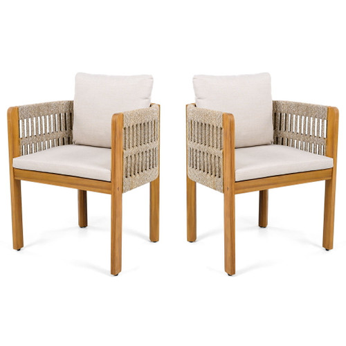 Outdoor Dining Chairs With Mix Rope Handles (Set of 2)