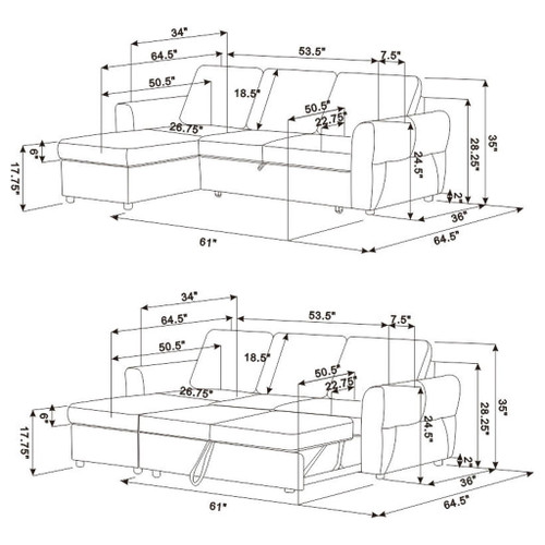 Kenna- Sleeper Sectional Sofa With Storage Ottoman