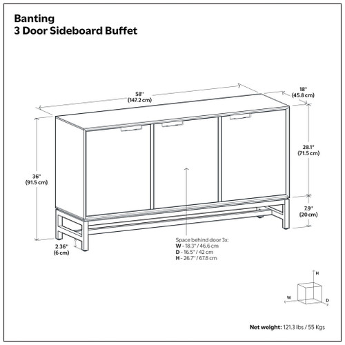 Banting - 3 Door Sideboard Buffet With Adjustable Shelves - Natural Walnut