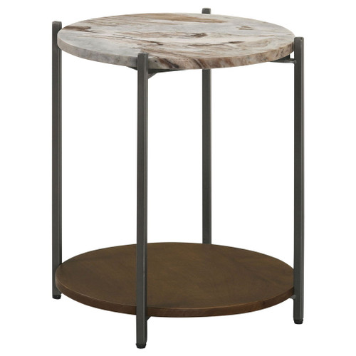 Bleskin - Round Accent Side Table With Shelf - White