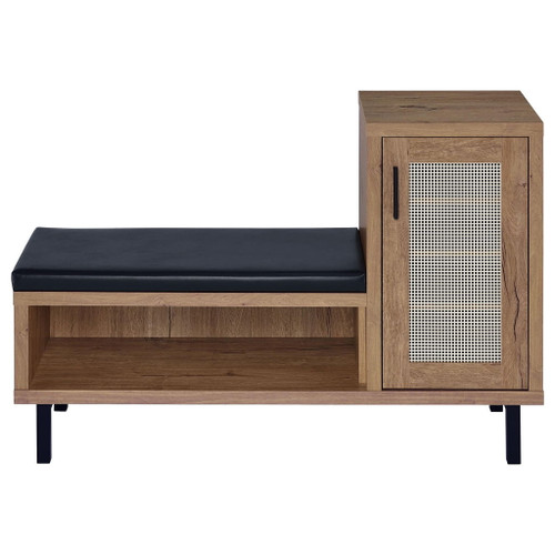Stagg - 1 Door Entryway Shoe Storage Bench With Cushion, 4 Tier Hidden Storage - Natural