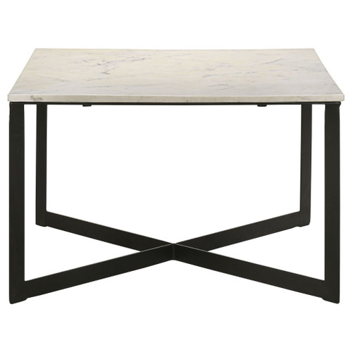 Volz - Square Coffee Table With Crisscross Base - White Marble