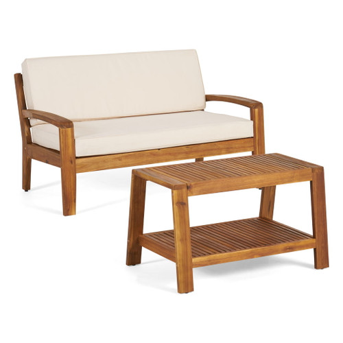 2 Piece Outdoor Conversation Set (Loveseat & Coffee Table With Water-Resistant Cushions)