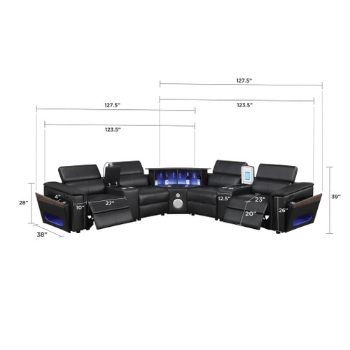 Nova - Sectional With Bluetooth Speaker, LED And Lifting Wine Cabinet