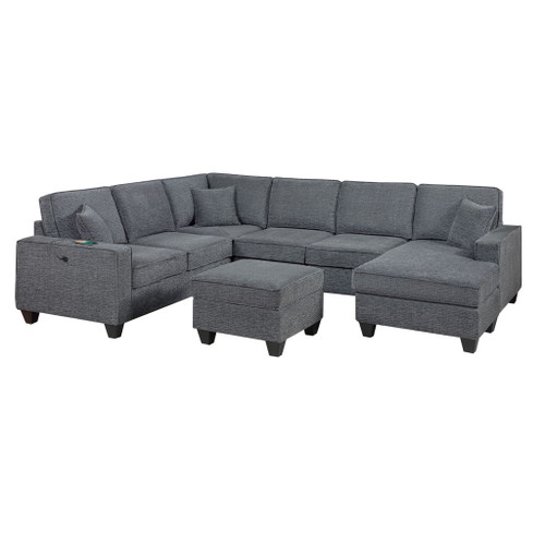5 Piece Sectional Set Left Arm Loveseat With USB Port Corner Wedge Ottoman Armless Chair Right Arm Loveseat With Chaise - Gray / Slate