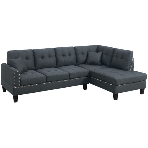 2 Piece Sectional Set With Nailhead Trim, Sofa And Matching Accent Pillows - Charcoal