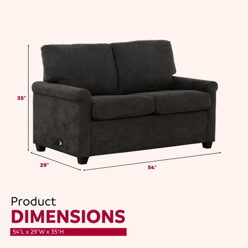 Convertible Twin Sleeper Sofa With USB Ports, 2 Seater Upholstered Loveseat - Dark Gray