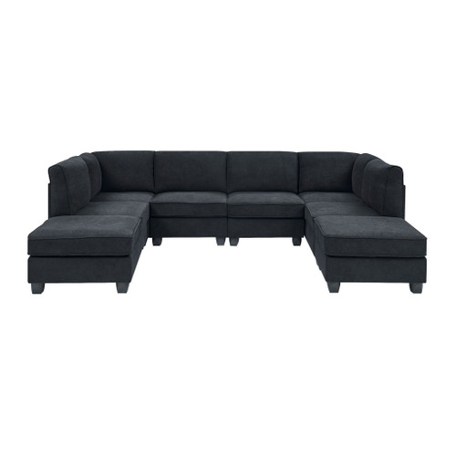 Upholstered Modular Sectional, Customizable Layout, Removable Cushions - Black