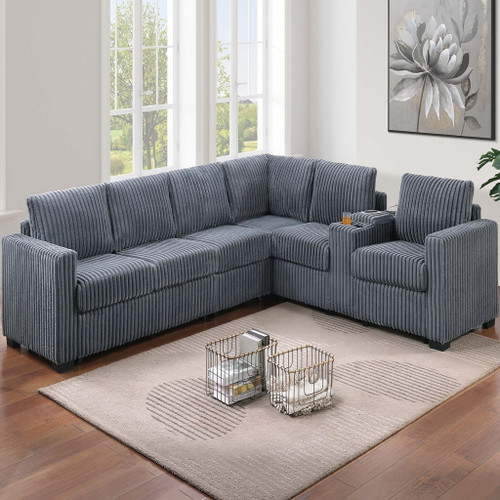 Modern Style L-Shape Sectional Set, USB Ports, Cup Holder