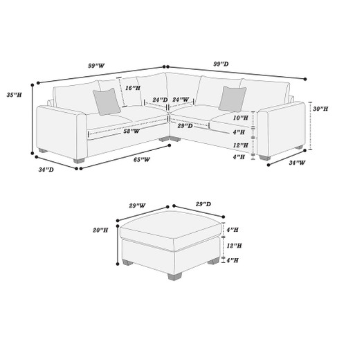 Modern Style L-Shaped Sectional Set With Ottoman
