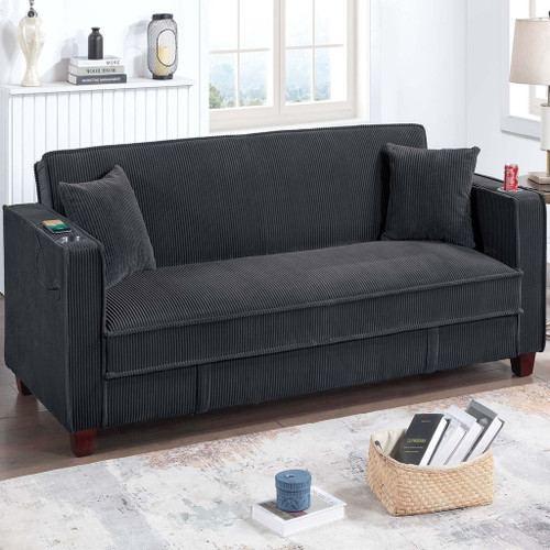 Modern Convertible Sofa With Hidden Storage USB Port, Cup Holder