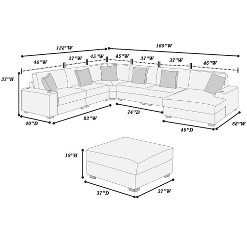Contemporary Style Modular Sectional Sofa Set With USB, Cup Holder