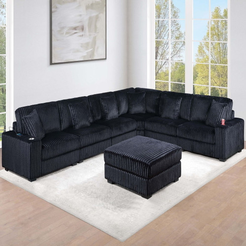 Contemporary Style Modular Sectional Sofa Set With USB, Cup Holder