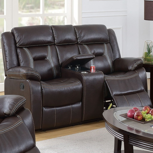 Modern Reclining Loveseat With Console, Cup Holders, Storage