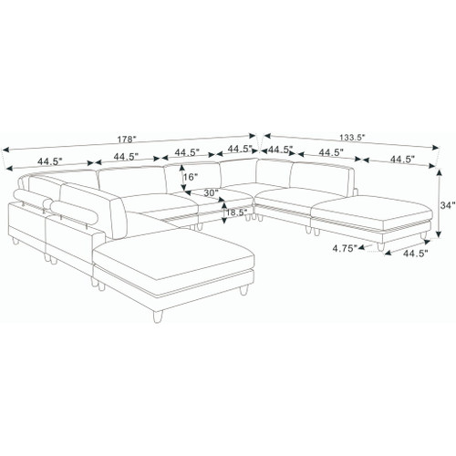 Modern Modular Sectional With Adjustable Back Support