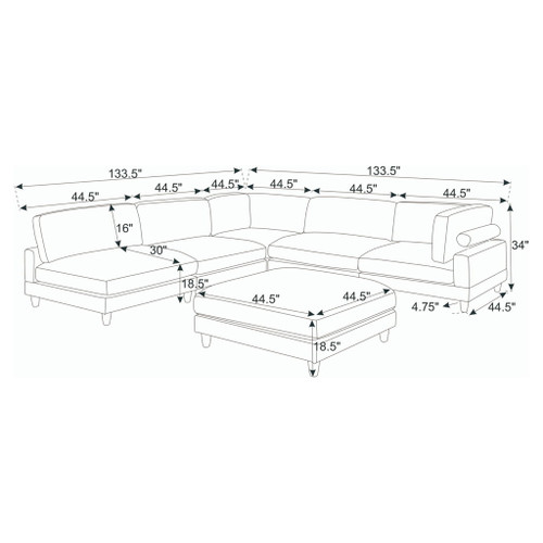 Modern Modular Sectional With Adjustable Back Support