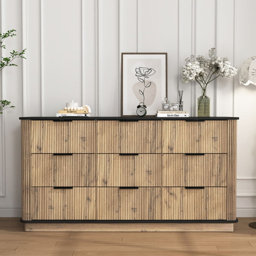 Modern 9 Drawer Cabinet With Metal Rounded Corners Multi Functional Storage - Black