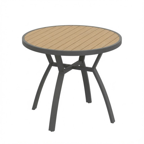Outdoor Round Patio Table With Slatted Top - Gray