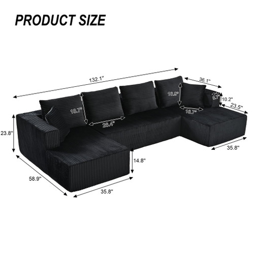 U-Shaped Modular Sectional Sofa With Double Chaise, Oversized Deep Seat For Living Room