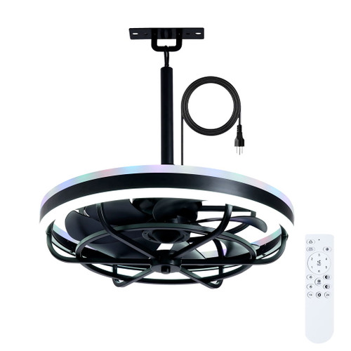 Ceiling Fan Light LED Light Source And Remote Control, 3000 - 6500K Dimmable LED Fan Light, 6 Speeds, For Living Room - Matte Black
